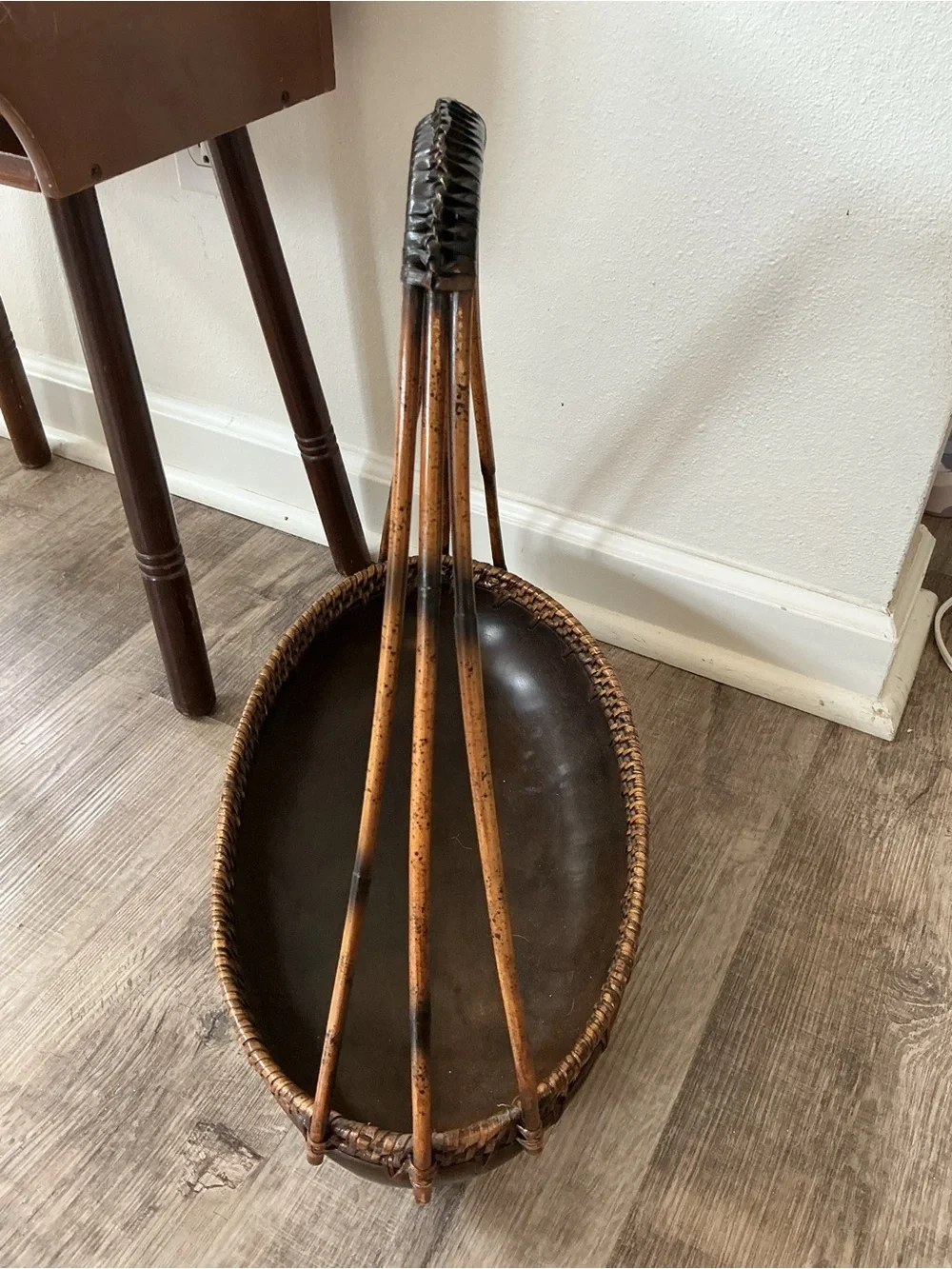 Woven Rattan Handle Brown Decorative Tray Basket palacek signed